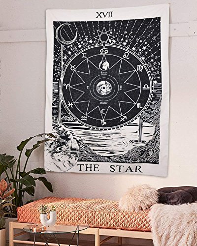 Tapiz "Tarot" de Amknn, con imagen de la luna, las estrellas y el sol; para colgar en la pared