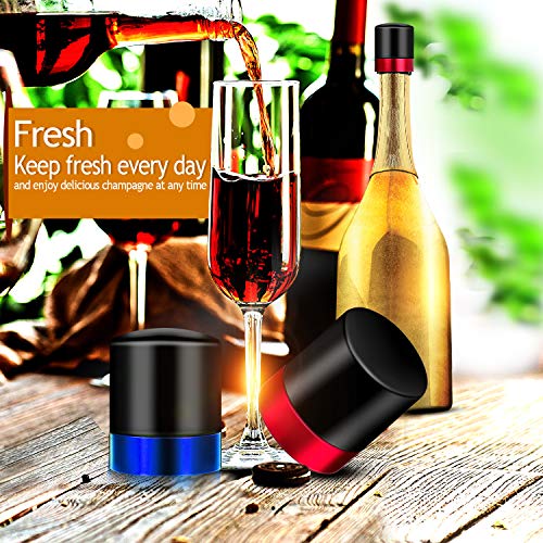 Tapón para botella de champán, 2 unidades, de acero inoxidable, sellador de botellas de vino de Prosecco, cava, accesorios de regalo para champán, silicona, Rojo+Azul