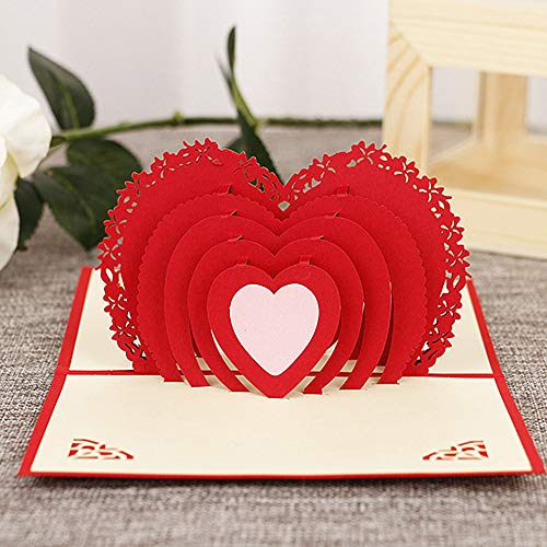 Tarjeta de boda 3D con diseño de corazón y corazón, hecha a mano, para cumpleaños, con hermoso papel cortado para hermana, hija, esposa, abuela, madre-en-ley, corazón rojo