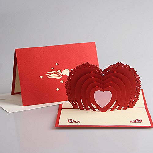 Tarjeta de boda 3D con diseño de corazón y corazón, hecha a mano, para cumpleaños, con hermoso papel cortado para hermana, hija, esposa, abuela, madre-en-ley, corazón rojo