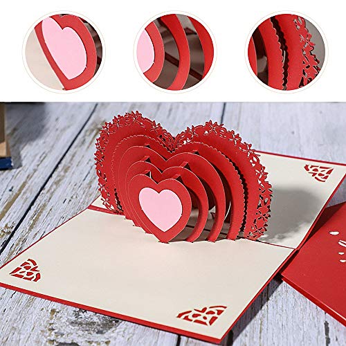 Tarjeta de boda 3D con diseño de corazón y corazón, hecha a mano, para cumpleaños, con hermoso papel cortado para hermana, hija, esposa, abuela, madre-en-ley, corazón rojo