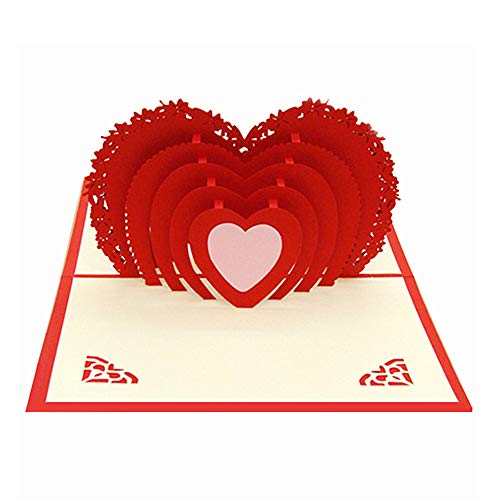 Tarjeta de boda 3D con diseño de corazón y corazón, hecha a mano, para cumpleaños, con hermoso papel cortado para hermana, hija, esposa, abuela, madre-en-ley, corazón rojo