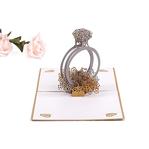 Tarjeta de felicitación 3D con diseño de romántica de cumpleaños, aniversario con bonito papel de corte para San Valentín, cumpleaños, aniversario, día de la madre (anillo de diamantes)
