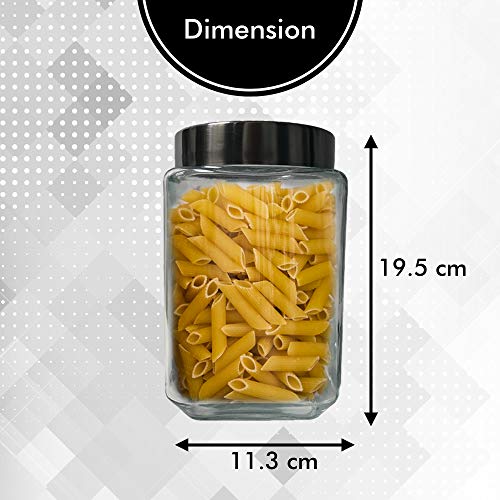 Tarro de Cristal con Tapa - Botes Cristal Cocina - Cierre Acero Inoxidable para Alimentos - Almacenamiento Hermético - Pack de Envases - Tarros - Pasta Galletas Conservas Cereal Despensa (1700ml)