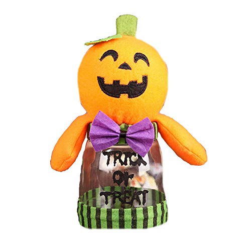 Tarro de dulces de Halloween Decoración Caja de almacenamiento de bote de dulces Diseño de muñeca de dibujos animados con botella transparente de plástico para adornos navideños (Yellow, ONE SIZE)