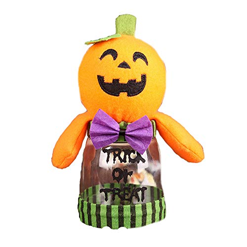 Tarro de dulces de Halloween Decoración Caja de almacenamiento de bote de dulces Diseño de muñeca de dibujos animados con botella transparente de plástico para adornos navideños (Yellow, ONE SIZE)