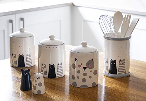 Tarro para Utensilios de Cocina de cerámica, Soporte para Utensilios de Cocina 16 x 11 cm, con Diseño de Gatos, Regalo Gato para Amantes de los Gatos