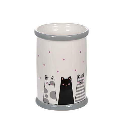 Tarro para Utensilios de Cocina de cerámica, Soporte para Utensilios de Cocina 16 x 11 cm, con Diseño de Gatos, Regalo Gato para Amantes de los Gatos