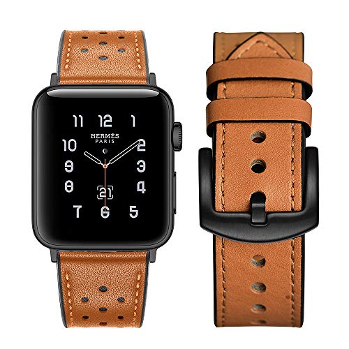 Tasikar para Correa Apple Watch 42mm 44mm Diseño de Cuero Genuino Compatible con Apple Watch SE Series 6 Series 5 Series 4 (44mm) Series 3 Series 2 Series 1 (42mm) - Marrón