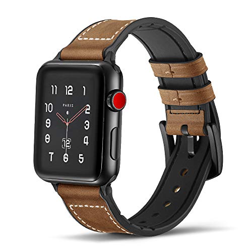 Tasikar para Correa Apple Watch 42mm 44mm Diseño de Cuero y Silicona Compatible con Apple Watch SE Series 6 Series 5 Series 4 (44mm) Series 3 Series 2 Series 1 (42mm) - Marrón