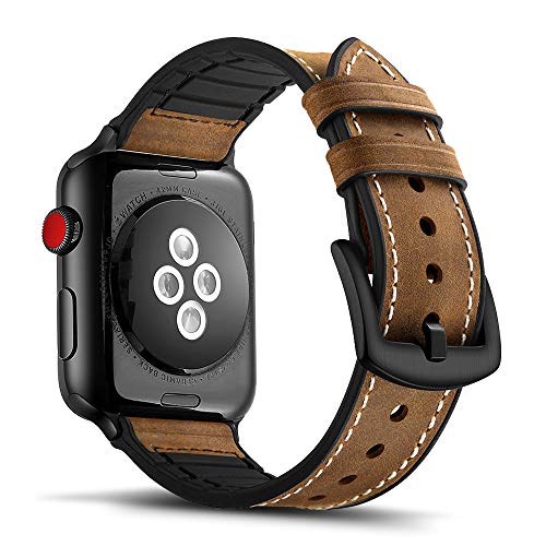 Tasikar para Correa Apple Watch 42mm 44mm Diseño de Cuero y Silicona Compatible con Apple Watch SE Series 6 Series 5 Series 4 (44mm) Series 3 Series 2 Series 1 (42mm) - Marrón