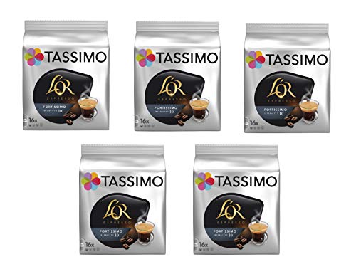 TASSIMO L'Or Café Fortissimo - 5 paquetes de 16 cápsulas: Total 80 unidades