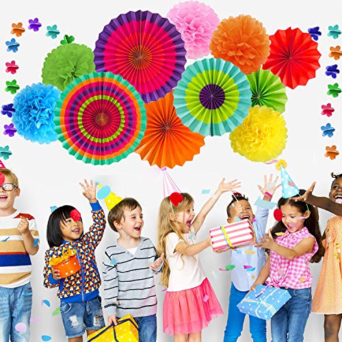 TATAFUN 24 Piezas Decoración Fiesta Abanicos de Papel Flores Pompom Bolas de Nido de Abeja Guirnaldas para Celebración Fiesta de Cumpleaños Bodas Carnaval Mexicano