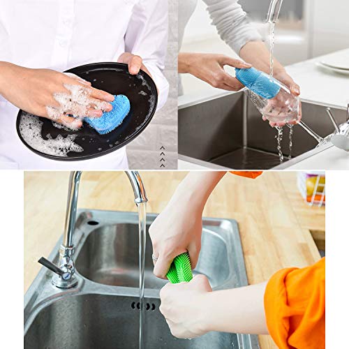 TATAFUN Esponja de Silicona,5 Pcs Multifunción Antibacteriana Cepillo de Limpieza de Silicona para Lavar Platos Utensilios de Cocina Limpieza de Baño