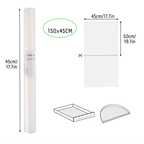 TATAFUN Protector Antideslizante Cocina 3 Rollos, Antibacterianas Mat Impermeable Estera del Refrigerador, Estantes el Gabinete Estera Cuttable, Forro de Cajón Reutilizable(Blanco)