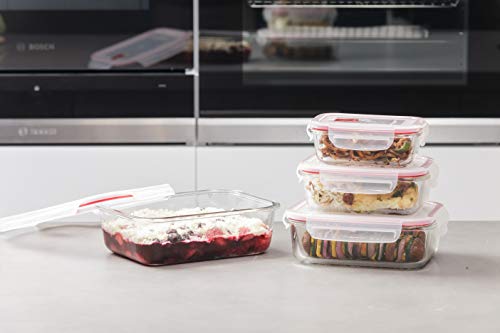 TATAY 1161609 - Cook&Eat Contenedor de Alimentos hermético de Cristal borosilicato, Transparente/Rojo, 0,64 litros de capacidad, 13,7 x 17,9 x 6,3