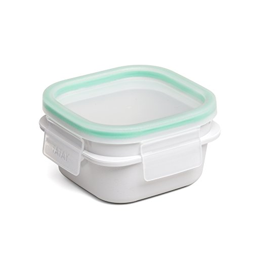 TATAY 1182110 - Opak 0,3 - Contenedor de Alimentos hermético Cuadrado con Sistema de Cierre Clip Safe y junta de Silicona Verde, 0,3 litros de capacidad, Libre de BpA, Blanco, 10.8 x 10.8 x 6 cm