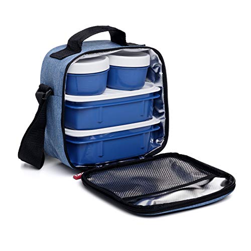 TATAY Urban Food Casual - Bolsa térmica porta alimentos con 4 tapers herméticos incluidos, 3 litros de capacidad, Azul tejano, 22.5 x 10 x 22 cm