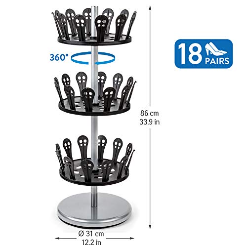 Tatkraft Roll Zapatero Giratorio de 3 Pisos | Organizador de Calzado de 3 Estantes Redondo | Estantería Zapatos de Acero y Plastico | Soporte Zapatos Tipo Carrusel | L31 x Alt,86 x Anch 31 Cm