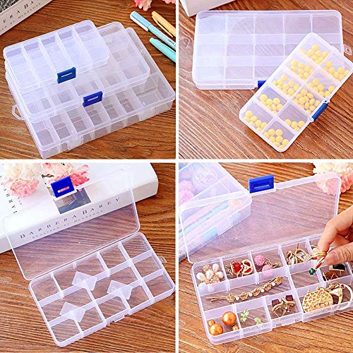 Tatuer Juego de 5 PCS Caja de Almacenamiento de Plástico Contenedores Versátil 15 Compartimientos Extraíbles para Joyería, Pequeñas Herramientas, Pequeños Materiales de Pesca