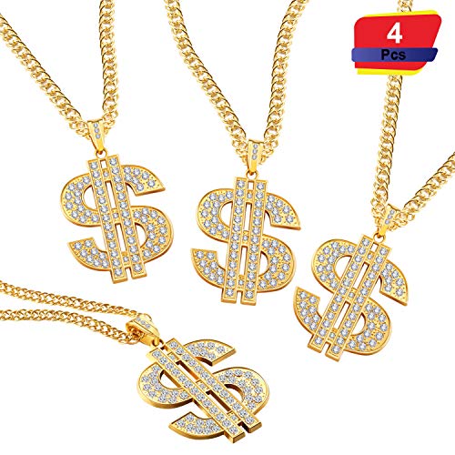 Tatuo 4 Piezas de Cadena Chapada de Oro para Hombres con Signo de Dólar Collar con Colgante de Hip Hop (Collar de Dólar 4 Piezas)