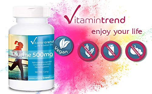 Taurina 500mg – Vegana – Aminoácido – 180 Comprimidos – ¡ Para 6 MESES!