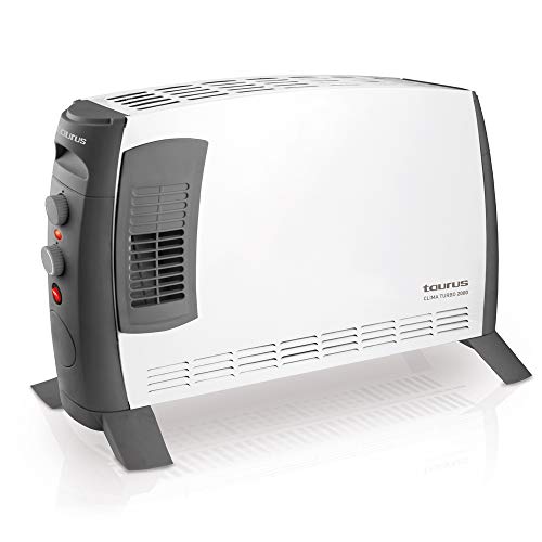 Taurus Clima Turbo 2000 Termoconvector portátil. Calefactor potente 2000 W, 3 posiciones de calor, silencioso, termostato regulable, patas incluidas, función Turbo