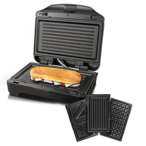 Taurus Miami Premium Sandwichera intercambiable, 900 W, 0 Decibeles, Acero Inoxidable, Negro