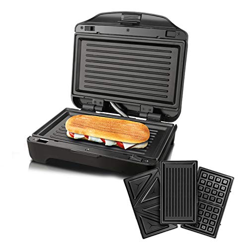 Taurus Miami Premium Sandwichera intercambiable, 900 W, 0 Decibeles, Acero Inoxidable, Negro