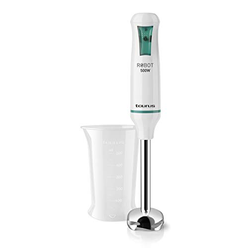 Taurus ROBOT500INOX Robot INOX-Batidora de Vaso, 500 W, Cuchillas en Acero Inoxidable, Sistema antisalpicaduras, Blanco y Verde