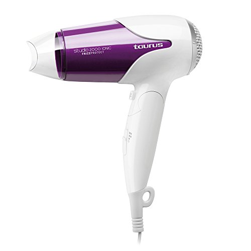 Taurus Studio 2000 Ionic - Secador de pelo portátil y viaje con tecnología iónica, golpe de aire frío, color blanco y violeta, 2000 W