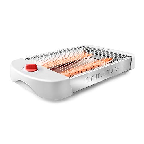 Taurus TO0600 Tostador plano horizontal, 600 W, 12 niveles, desconexión automática, resistencias de cuarzo, superficie de tostado 24 x 20 cm, blanco, Plata y negro