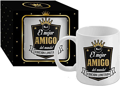 Taza Cerámica para Desayuno en Color Blanco de 300 ml, Un Regalo Original para Familia y Amigos - "El mejor AMIGO del mundo!"
