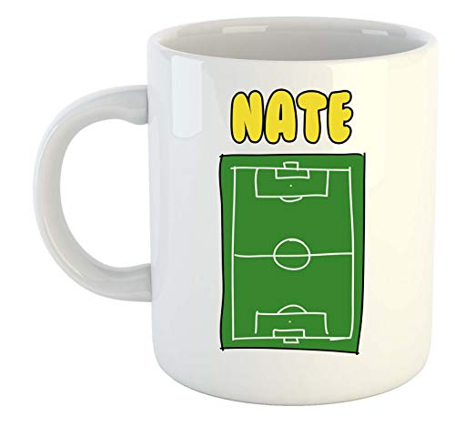 Taza con nombre de Nate – Imagen de fútbol – Regalo personalizado para hobby