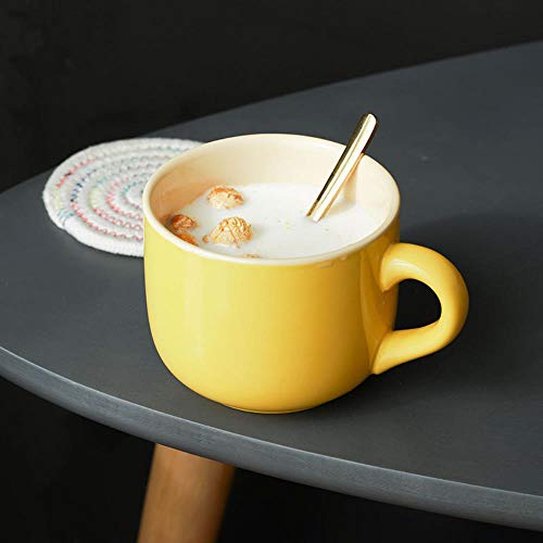 Taza De Café De Cerámica, Tazas Grandes Con Cucharas De 500 Ml, Elegantes Tazas De Leche De Avena Para El Desayuno, Regalos Creativos Para Amigos y Familiares (Amarillo)