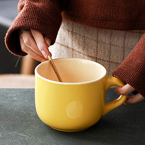 Taza De Café De Cerámica, Tazas Grandes Con Cucharas De 500 Ml, Elegantes Tazas De Leche De Avena Para El Desayuno, Regalos Creativos Para Amigos y Familiares (Amarillo)