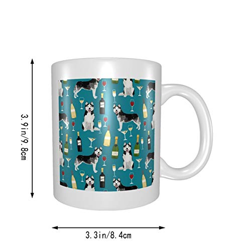 Taza de café divertida, Husky Wine Cocktails Dog Breed Teal 325 ml taza y taza de agua para oficina, hogar, escuela, el mejor regalo para amigos y familia