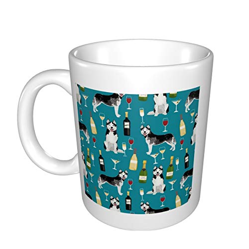 Taza de café divertida, Husky Wine Cocktails Dog Breed Teal 325 ml taza y taza de agua para oficina, hogar, escuela, el mejor regalo para amigos y familia