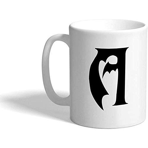 Taza de café divertida personalizada Taza de café 'A' Murciélagos Vampiros Monograma Letra A Taza de té de cerámica blanca 330 ml Diseño