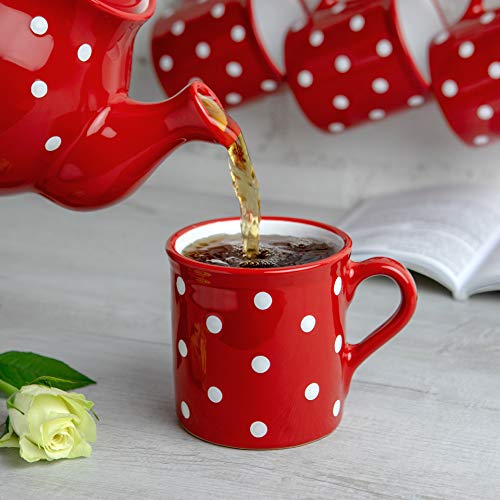 Taza de cerámica hecha a mano con lunares rojos y blancos extra grande de 500 ml | Chocolate caliente, café, té, taza con asa, regalo único de diseñador para los amantes del té de City to Cottage