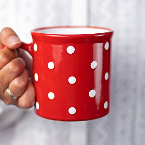 Taza de cerámica hecha a mano con lunares rojos y blancos extra grande de 500 ml | Chocolate caliente, café, té, taza con asa, regalo único de diseñador para los amantes del té de City to Cottage