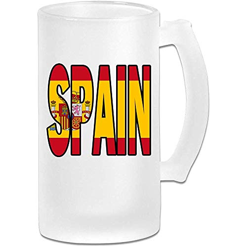 Taza de cerveza Stein de vidrio esmerilado con bandera de España - Taza de pub personalizada personalizada - Regalo para su bebedor de cerveza favorito