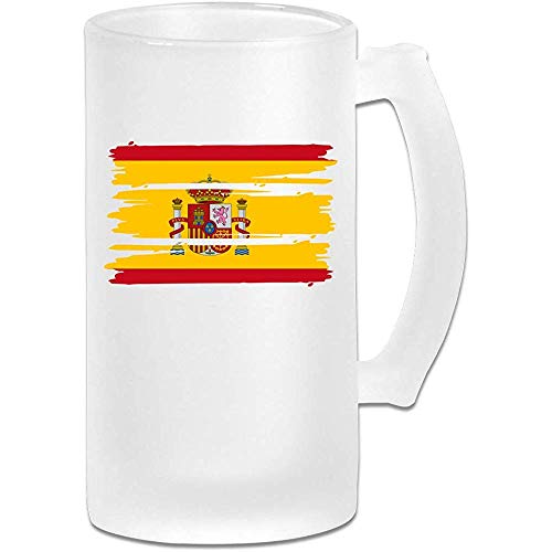 Taza de cerveza Stein de vidrio esmerilado con bandera de España - Taza de pub personalizada personalizada - Regalo para su bebedor de cerveza favorito