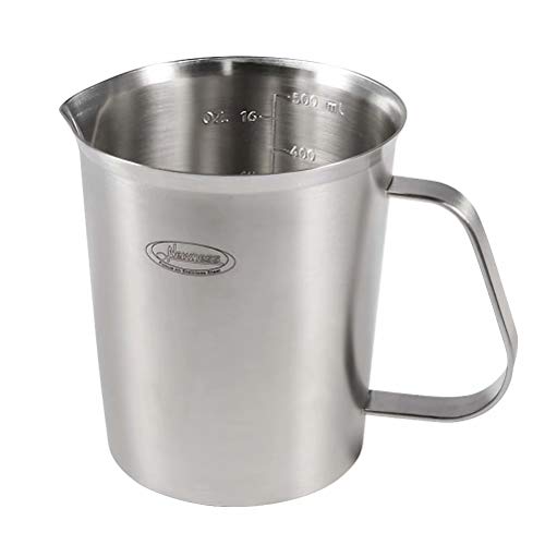 Taza de medir, Newness Jarra de Leche de Acero Inoxidable, [Actualizado, 3 Escalas de Medida, Incluyendo Cup, ML, Ounce] Leche Espuma Jarra, 500 ML (16 OZ, 2 Cup)