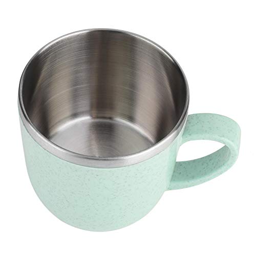 Taza de Paja de Trigo de Acero Inoxidable Frascos Térmicos Aislamiento Agua Jugo de Café Taza de Leche 220 ml(Verde)