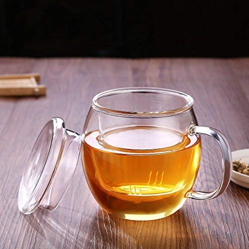 Taza de té de cristal con tapa, resistente al calor Oneisall, taza de té con colador, infusor de té de flores, perfecto para el hogar, oficina (500 ml)