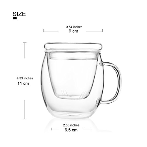 Taza de té de cristal con tapa, resistente al calor Oneisall, taza de té con colador, infusor de té de flores, perfecto para el hogar, oficina (500 ml)