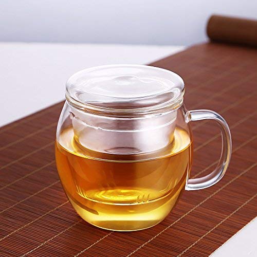 Taza de té de cristal con tapa, resistente al calor Oneisall, taza de té con colador, infusor de té de flores, perfecto para el hogar, oficina (500 ml)