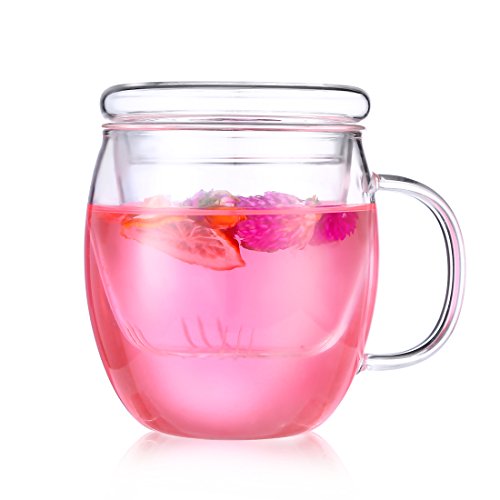 Taza de té de cristal con tapa, resistente al calor Oneisall, taza de té con colador, infusor de té de flores, perfecto para el hogar, oficina (500 ml)