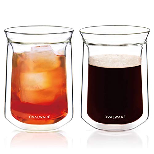 Taza de vidrio aislante de doble pared - Vaso de vidrio borosilicato para café, té, whisky, cócteles y demás las bebidas - Tarro de doble pared Minimalista y Duradero - 350ml / 12oz (Juego de 2)